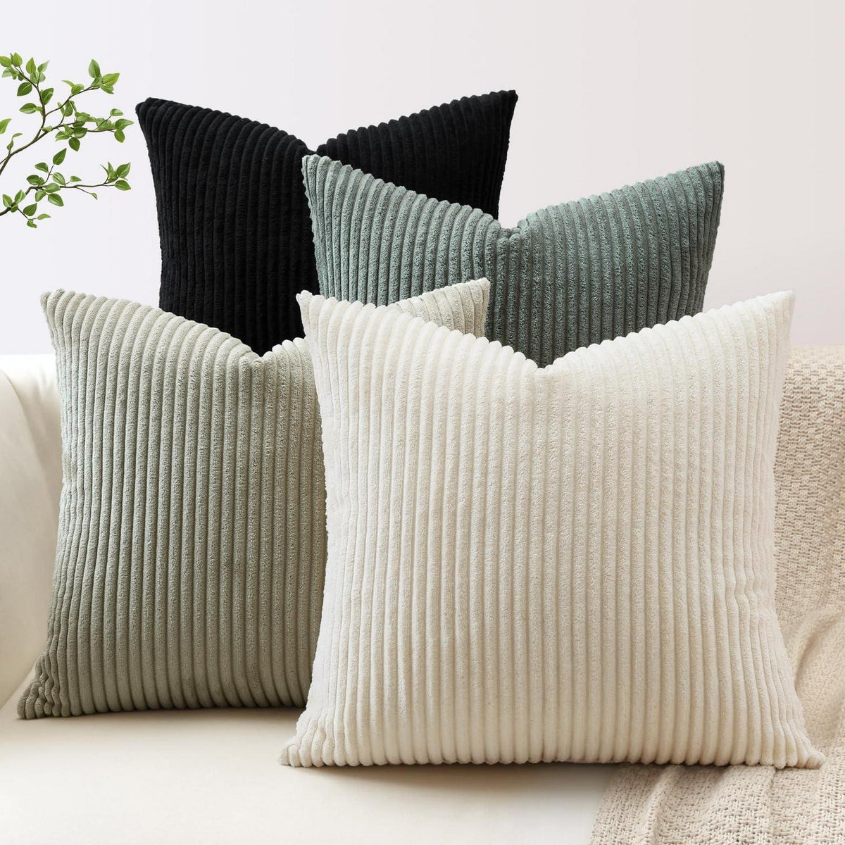 4er Set Cord Kissenbezüge 40x40 cm Schwarz Grau