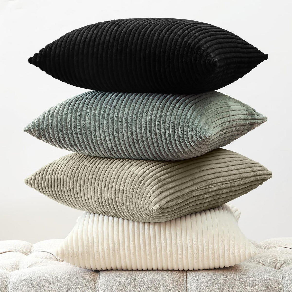 4er Set Cord Kissenbezüge 40x40 cm Schwarz Grau