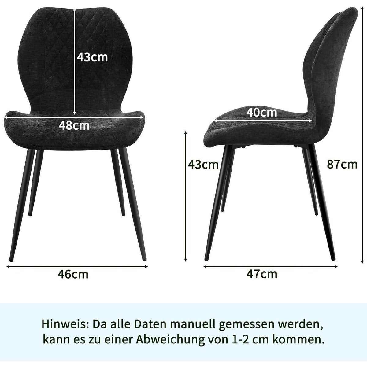 Gepolsterte Esszimmerstühle 2er Set – Modern & Ergonomisch Schwarz