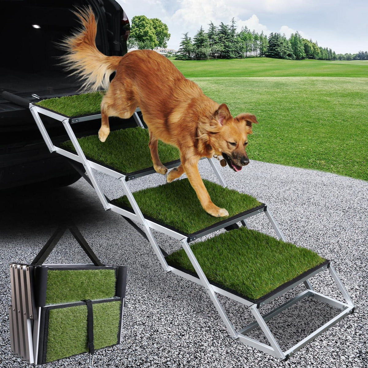 Hundetreppe Auto Klappbar – 4 Stufen, 64-68cm