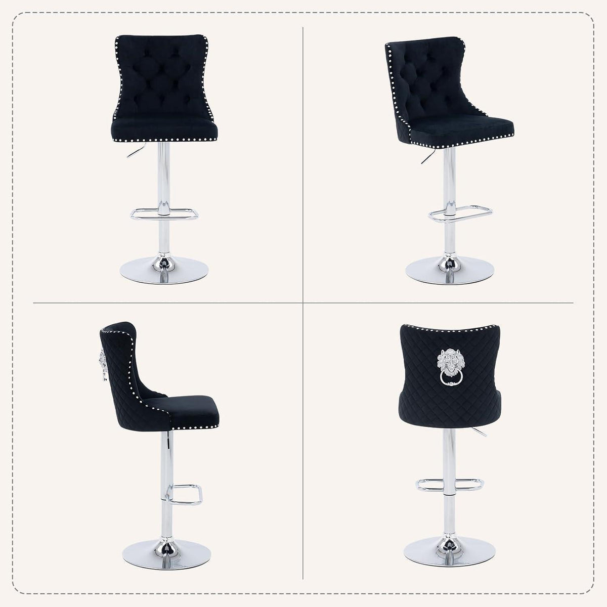 Samt Barhocker Set 4er – Höhenverstellbar & Modern Schwarz
