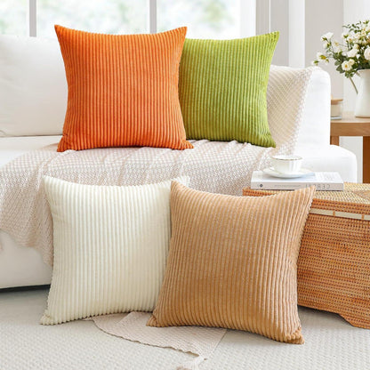 Cord Kissenbezüge 4er Set 45x45 cm Orange Grün