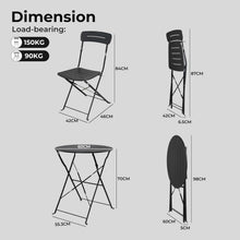 Bistro Set 3-teilig, wetterfest, klappbar, schwarz