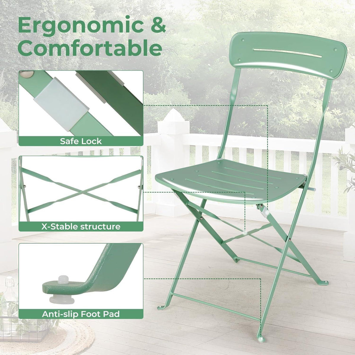 Bistro Set Grün 3-teilig klappbar wetterfest für Balkon & Garten