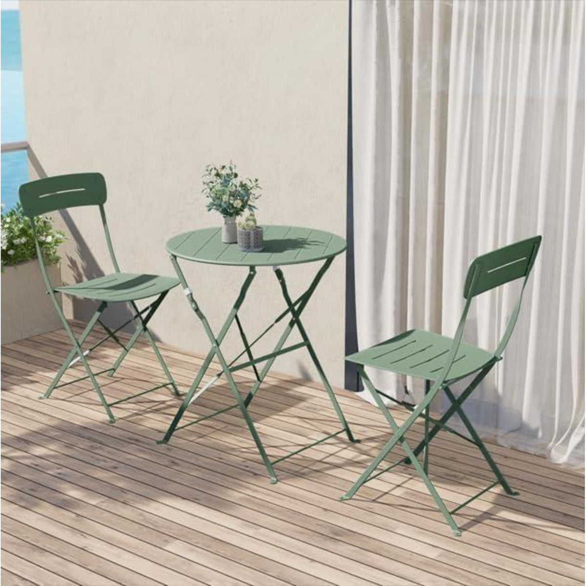 Bistro Set Grün 3-teilig klappbar wetterfest für Balkon & Garten