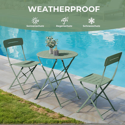 Bistro Set Grün 3-teilig klappbar wetterfest für Balkon & Garten