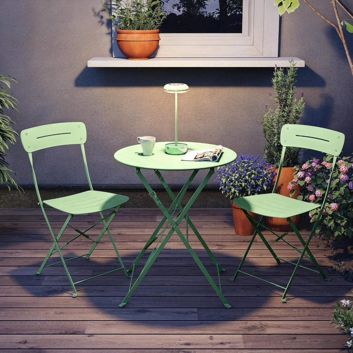 Bistro Set Grün 3-teilig klappbar wetterfest für Balkon & Garten