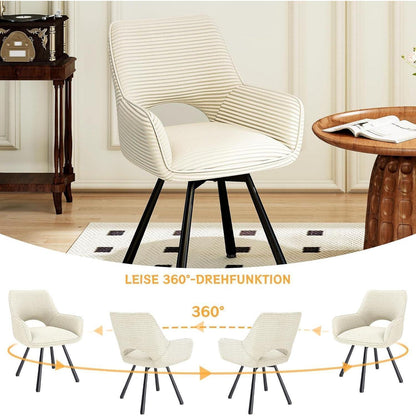 Drehbarer Esszimmerstuhl Set 6x Samt, Beige & Metallbeine