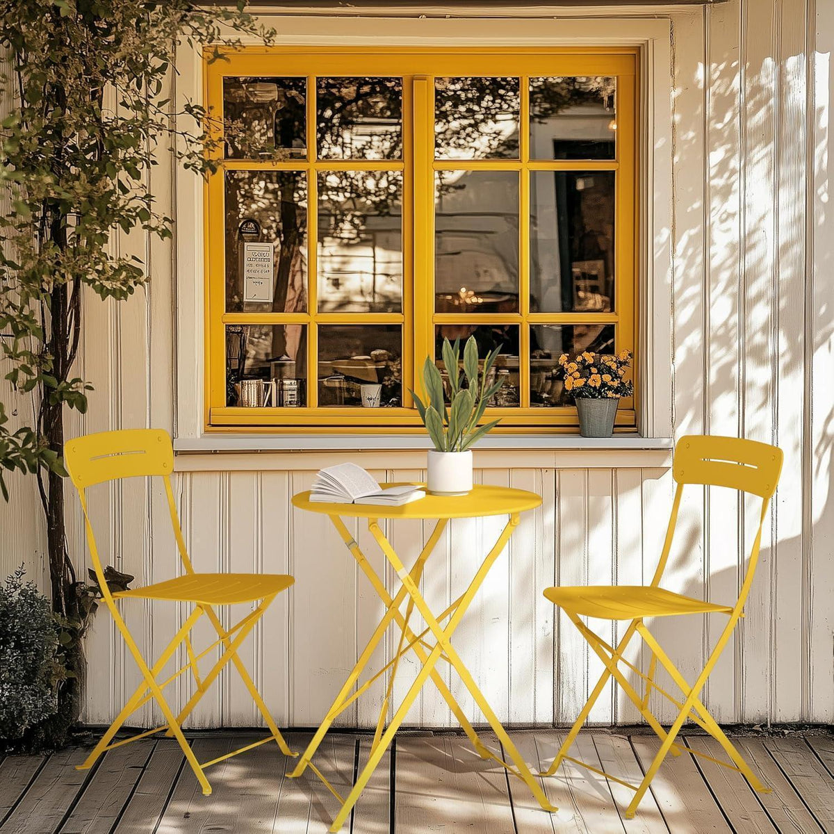 Bistro Set Gelb 3-teilig klappbar wetterfest für Balkon