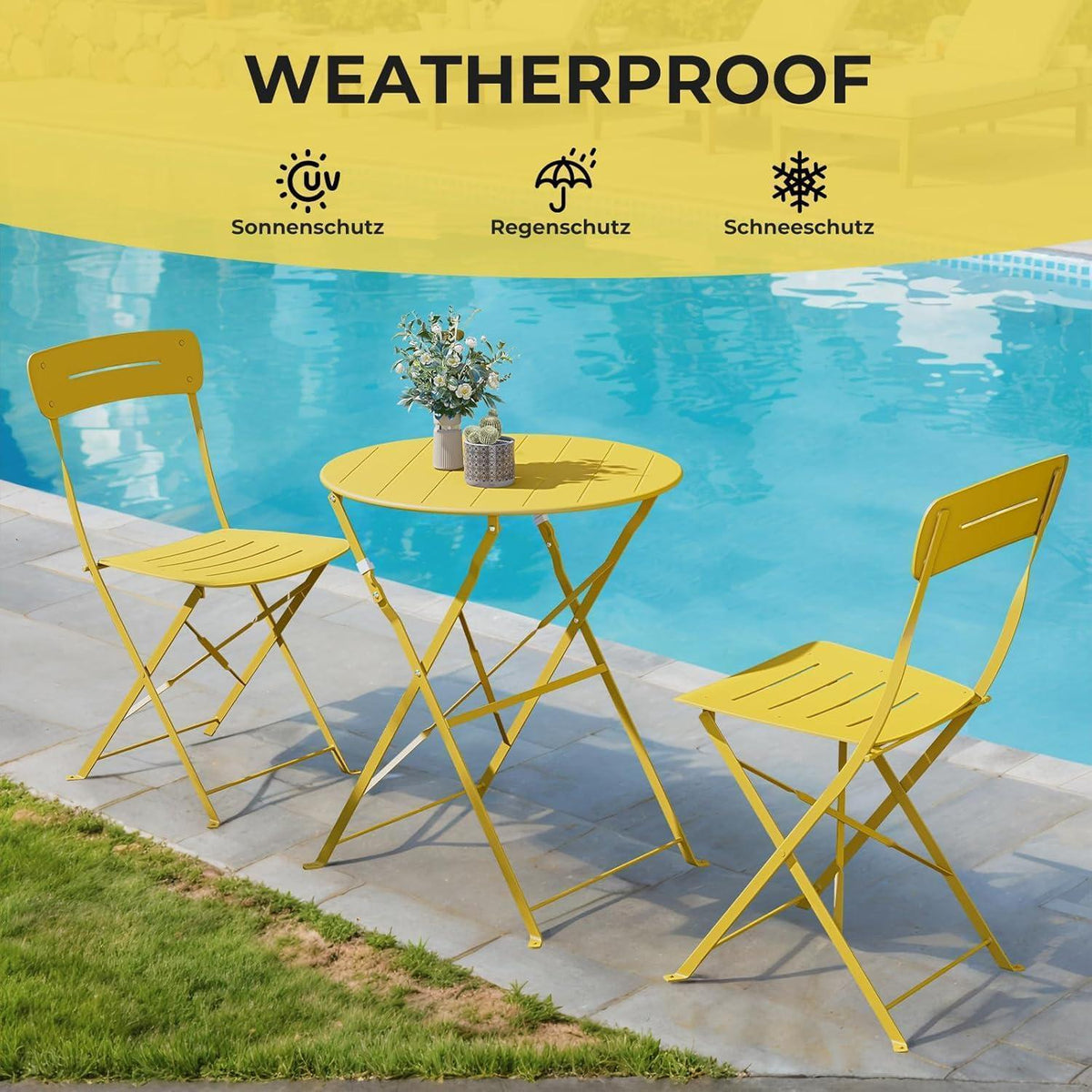 Bistro Set Gelb 3-teilig klappbar wetterfest für Balkon