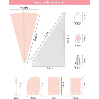 Spritzbeutel Set 40-teilig mit Edelstahl-Tüllen & Silikonbeutel