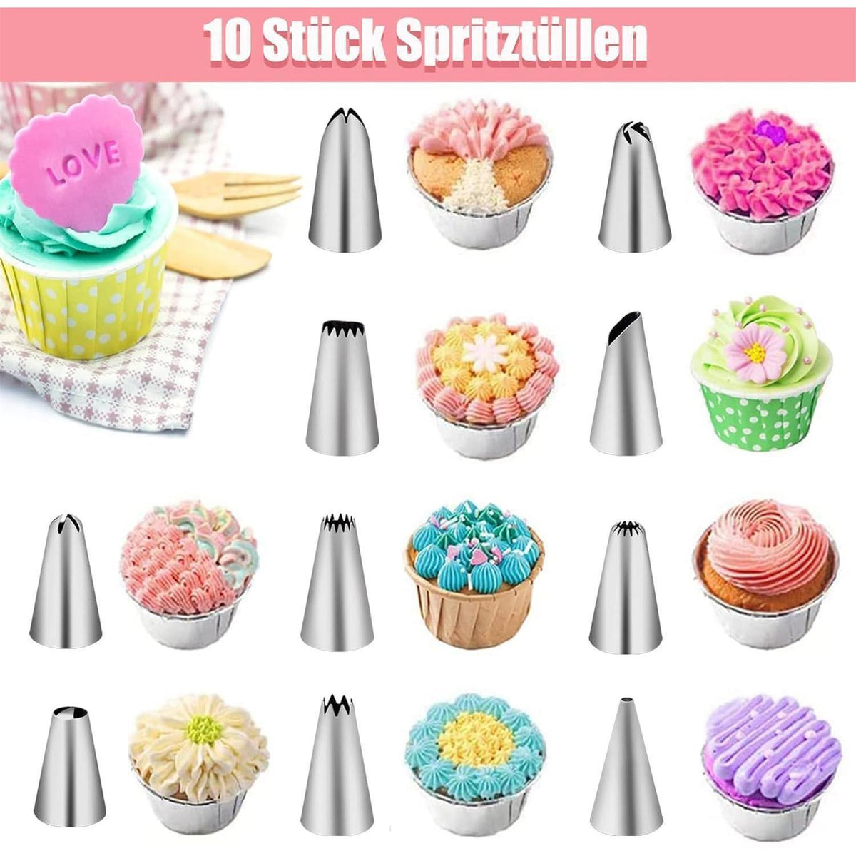 Spritzbeutel Set 40-teilig mit Edelstahl-Tüllen & Silikonbeutel