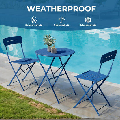 Bistro Set 3-teilig blau mit 2 Stühlen und Tisch, wetterfest