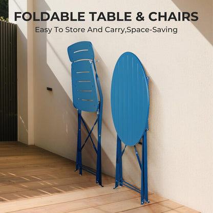 Bistro Set 3-teilig blau mit 2 Stühlen und Tisch, wetterfest