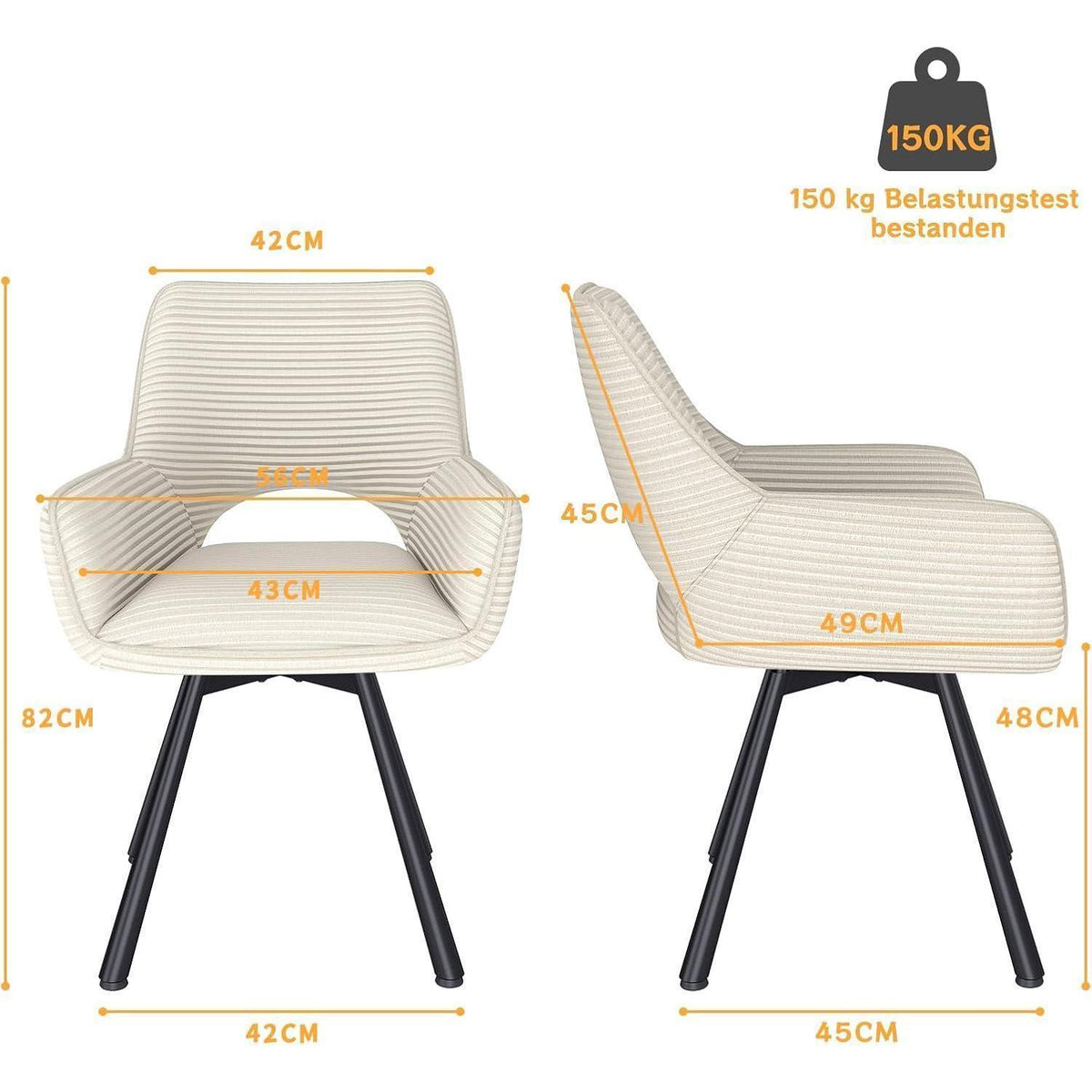 Drehbare Esszimmerstühle 4er Set mit Armlehnen, Beige