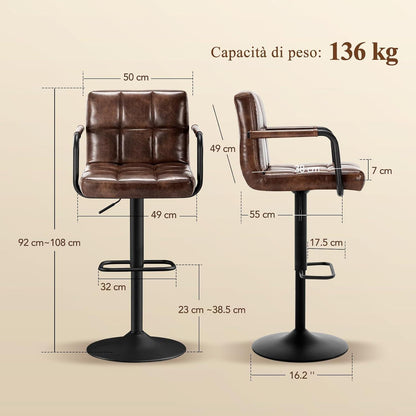 Barhocker Set 2x, Höhenverstellbar, Dunkelbraun in Lederoptik