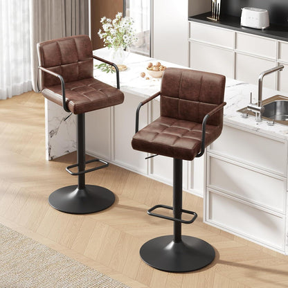 Barhocker Set 2x, Höhenverstellbar, Dunkelbraun in Lederoptik