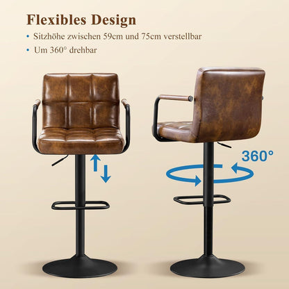 Barhocker Set 2x, Höhenverstellbar, Gelbbraun in Lederoptik