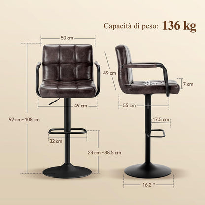 Barhocker Set 2x Höhenverstellbar Schwarzbraun in Lederoptik