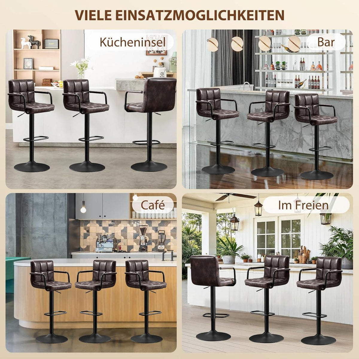 Barhocker Set 2x Höhenverstellbar Schwarzbraun in Lederoptik