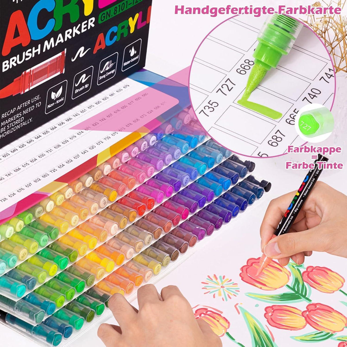 Acrylmarker Set 120 Farben – Pinselspitze für Stein, Holz & mehr