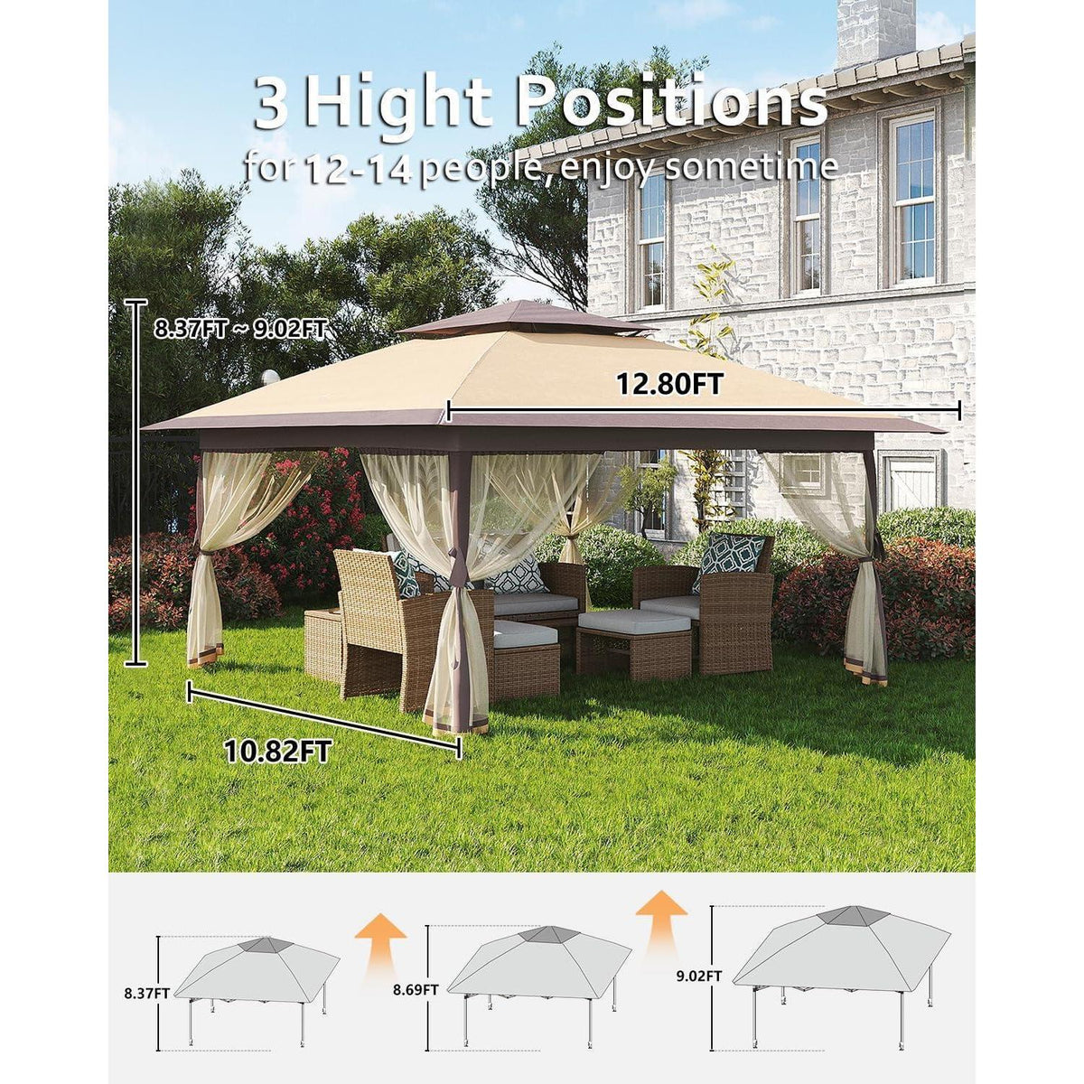 Faltpavillon 3x3m mit Moskitonetz & Seitenteilen – Wasserfest & Stabil