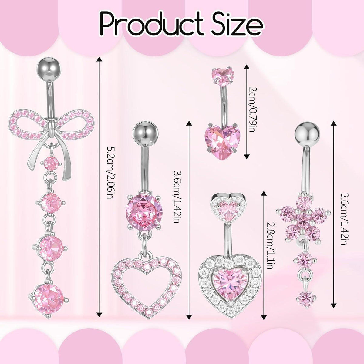 JJUNW 5er Set Lange Bauchnabelpiercing Edelstahl