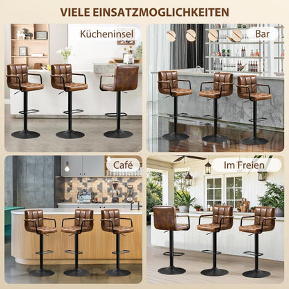 Barhocker Set 4er – Höhenverstellbar, Schwarzbraun in Lederoptik