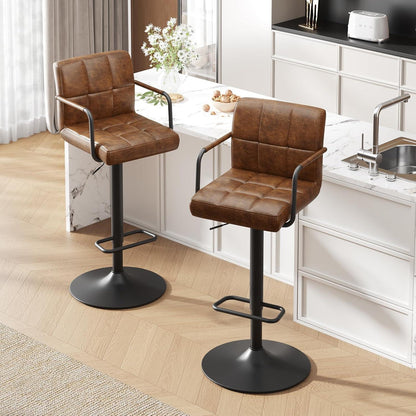 Barhocker Set 4er – Höhenverstellbar, Schwarzbraun in Lederoptik