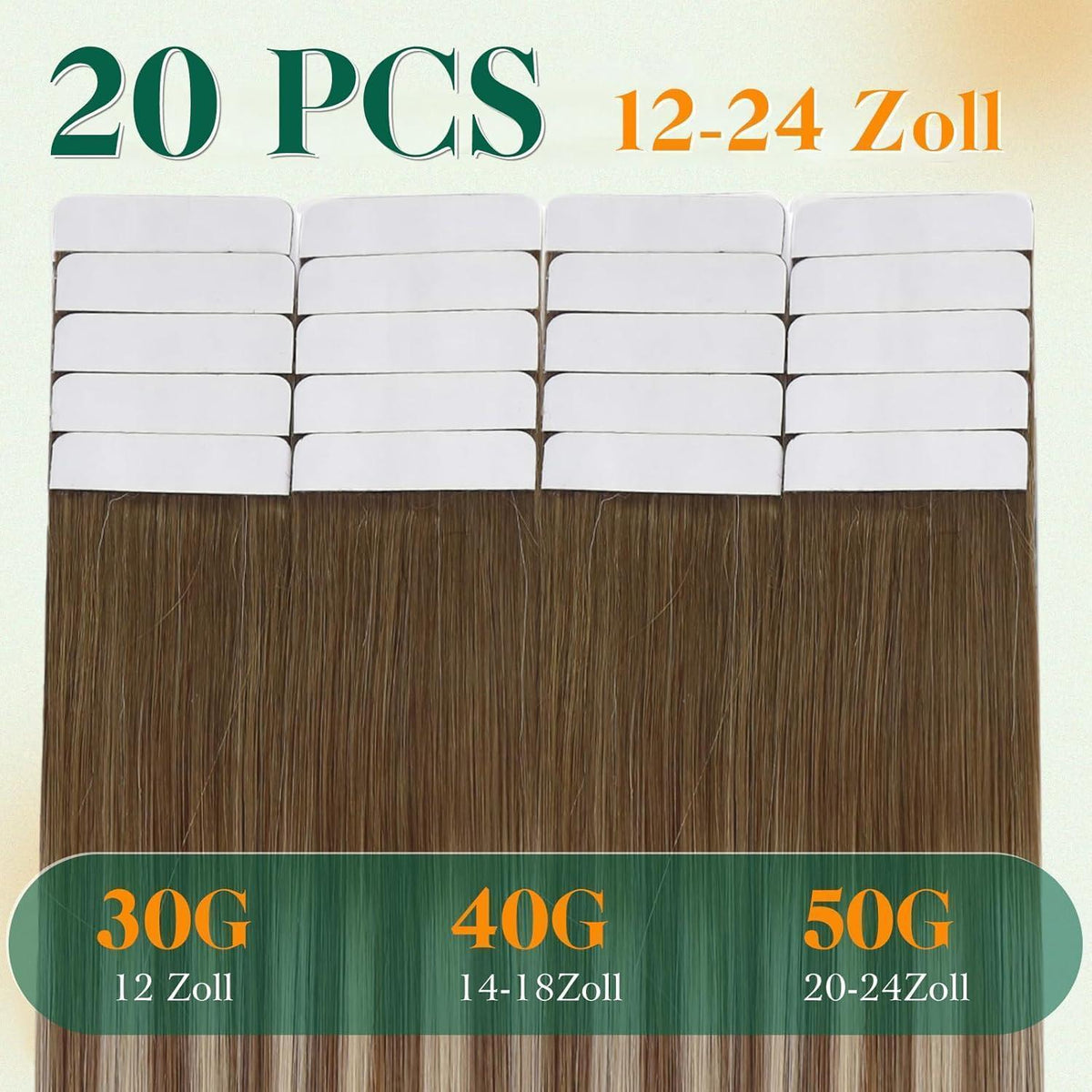 Echthaar Tape Extensions Balayage Braun 60cm