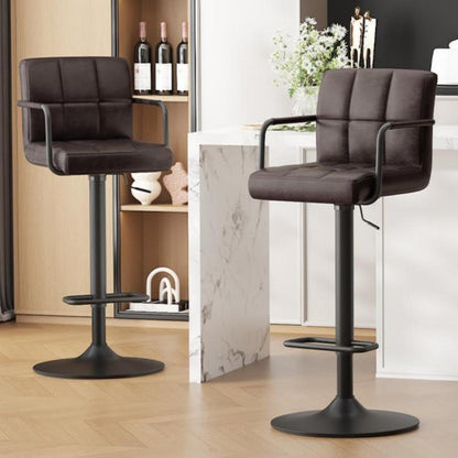 Barhocker Set 4er – Höhenverstellbar, Schwarzbraun in Lederoptik