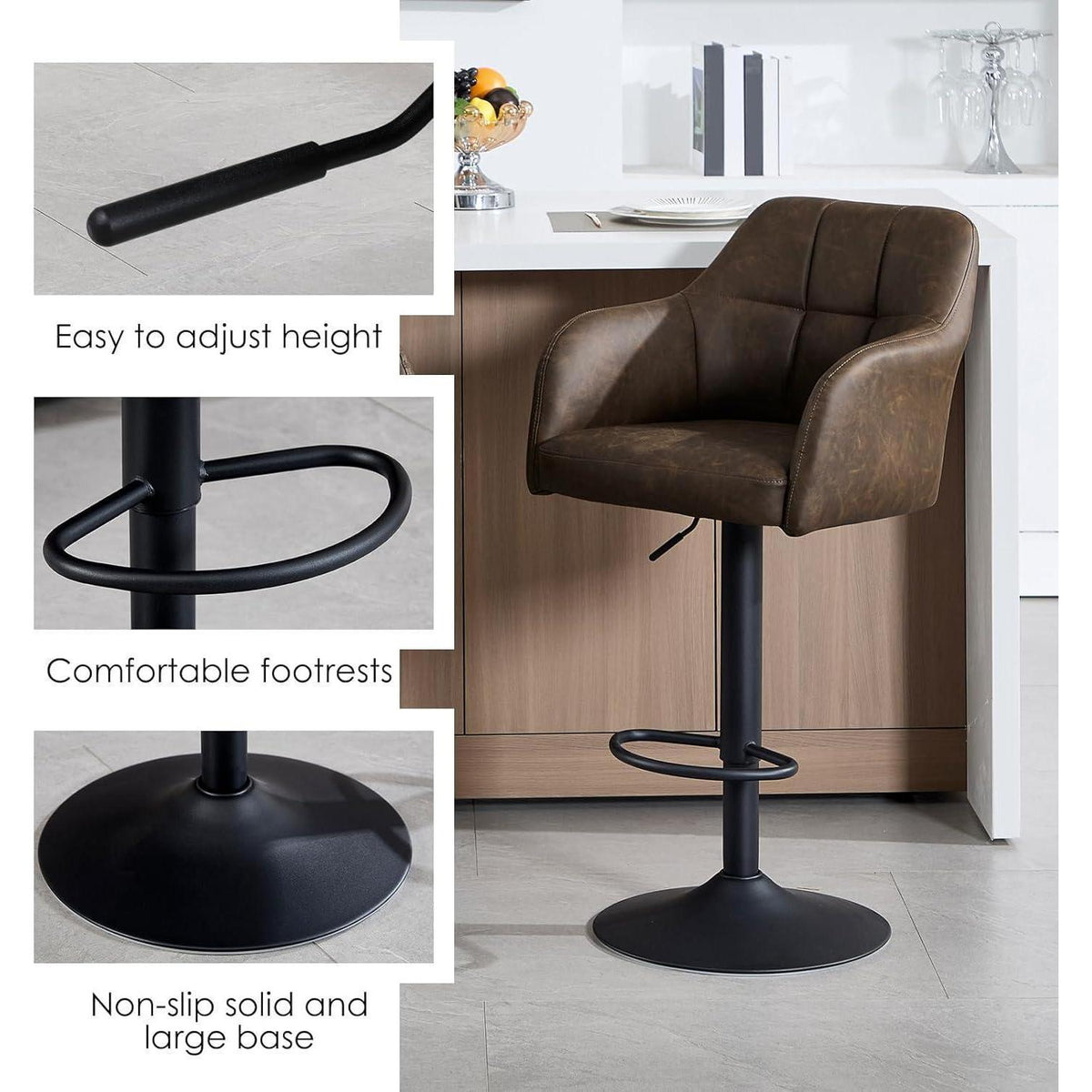 Moderner Barhocker 2er Set, höhenverstellbar & gepolstert in Lederoptik