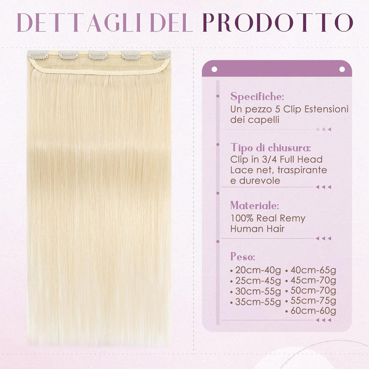 Blond Clip-in Echthaarverlängerung 55cm #60 Platinblond