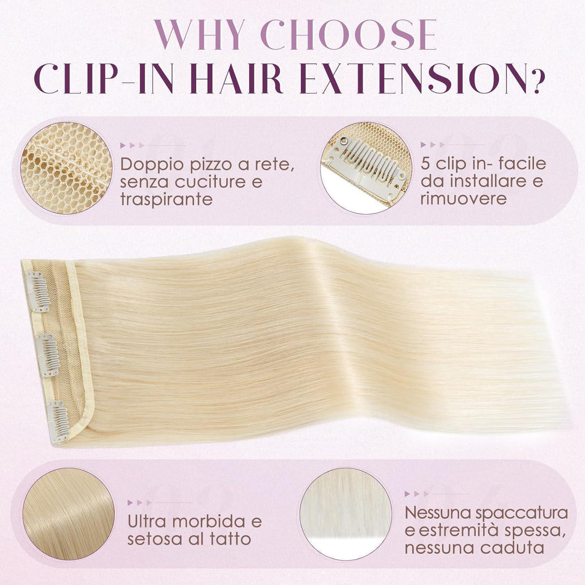 Blond Clip-in Echthaarverlängerung 55cm #60 Platinblond