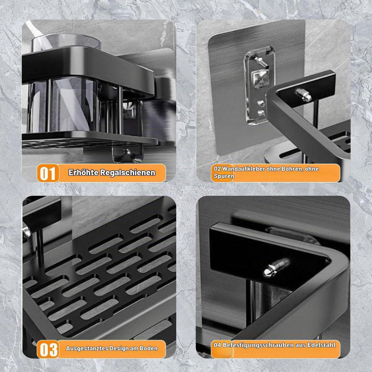Duschablage Ohne Bohren, 2er Set, Silber, 30.5x13x5.5cm