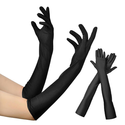Lange Satin Handschuhe Damen Schwarz Prinzessin Ball Theater