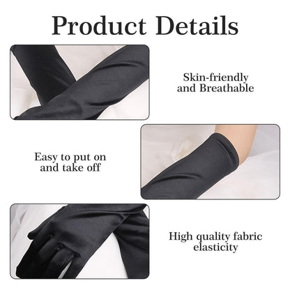 Lange Satin Handschuhe Damen Schwarz Prinzessin Ball Theater