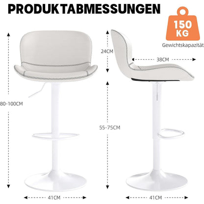 Verstellbarer Barhocker Set (3er) – Weiß in Lederoptik