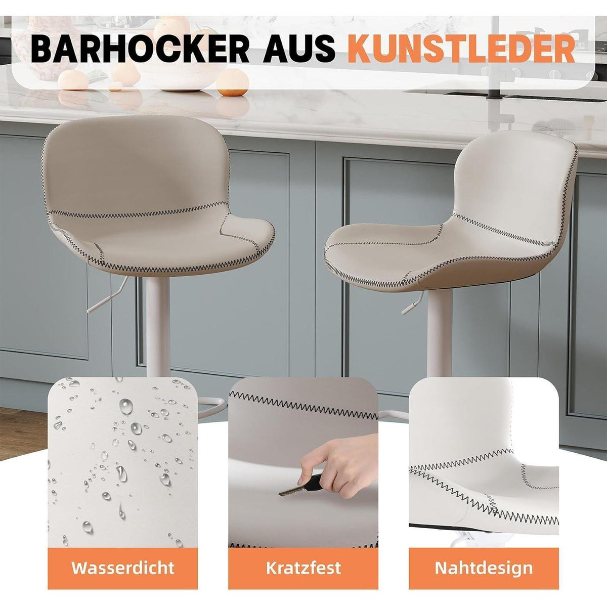 Verstellbarer Barhocker Set (3er) – Weiß in Lederoptik