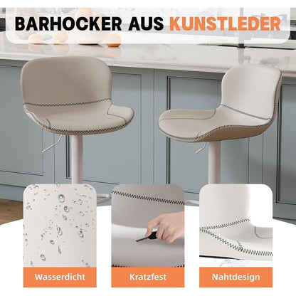 Verstellbarer Barhocker Set (3er) – Weiß in Lederoptik