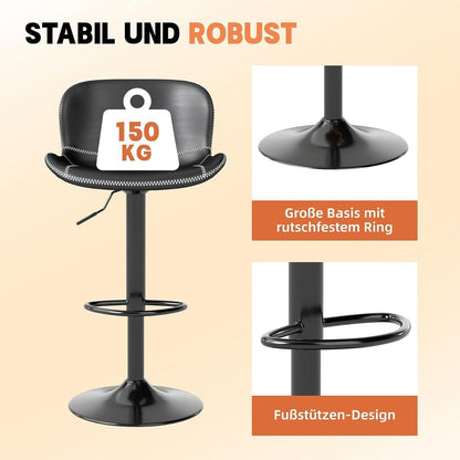 Verstellbarer Barhocker Set (3er) – Schwarz in Lederoptik