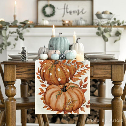 Herbst Tischläufer mit Kürbis-Motiv, 40x180 cm, Beige