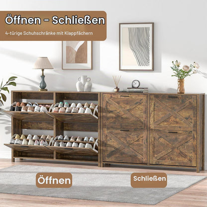 Schuhschrank schmal mit 4 Klappen – Retro Braun & FSC-Holz