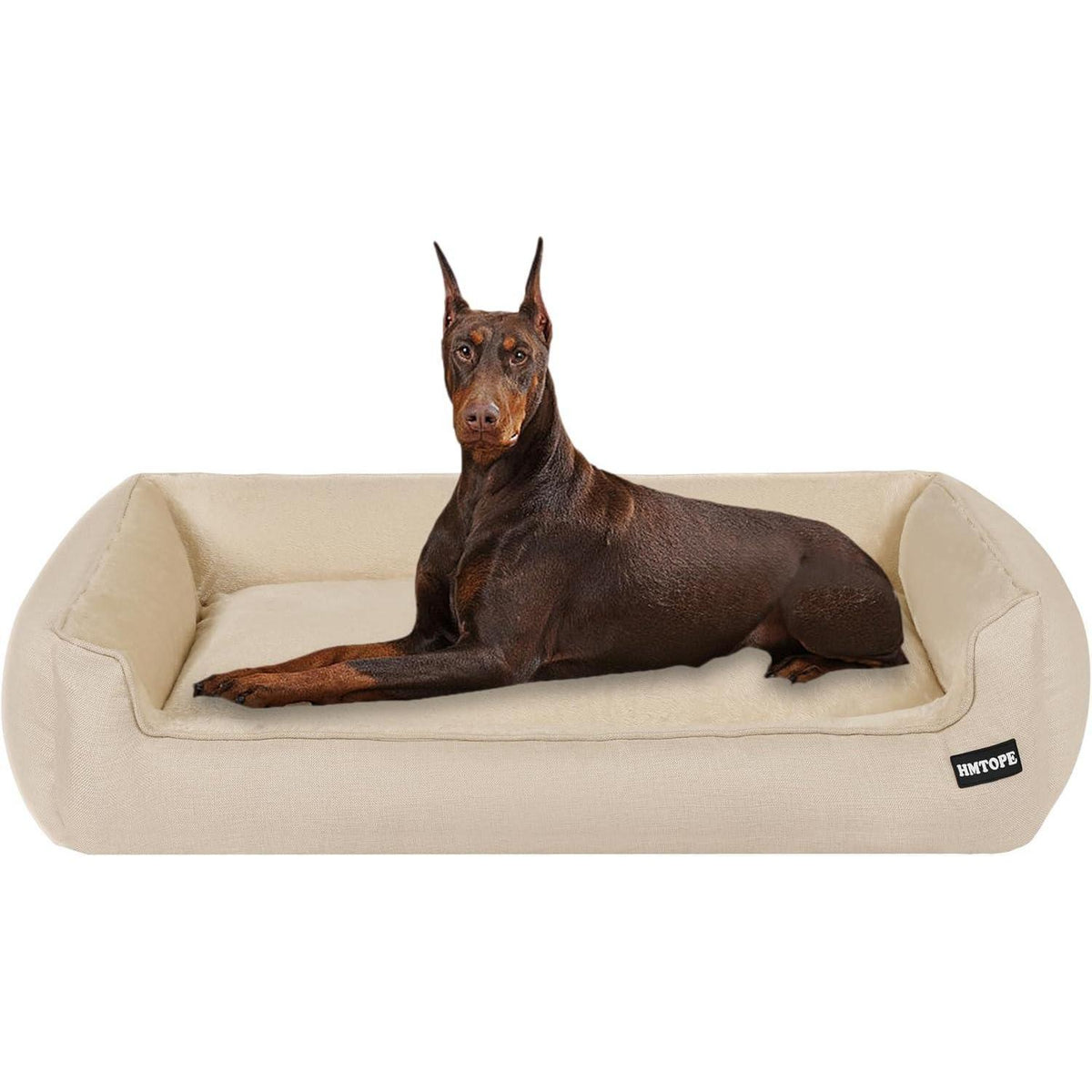Hundebett mit erhöhtem Rand, abnehmbar und waschbar, Beige
