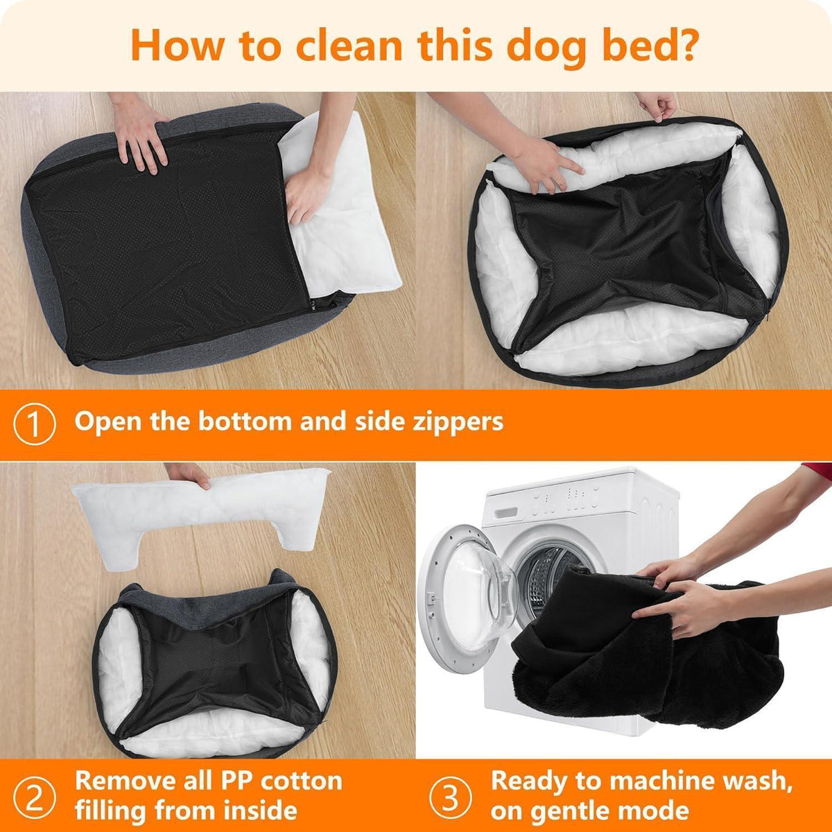 Hundebett mit erhöhtem Rand, abnehmbar & waschbar, Schwarz