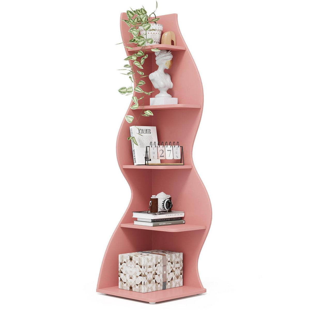 5-stufiges Eckregal Rosa – Bücherregal & Pflanzenständer