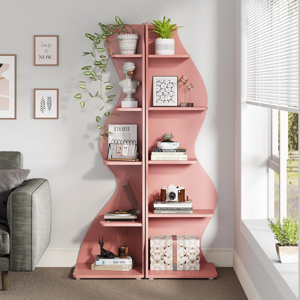 5-stufiges Eckregal Rosa – Bücherregal & Pflanzenständer