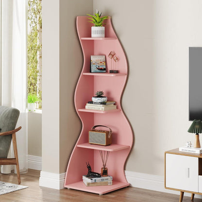 Modernes Eckregal 5-Ebenen - Weißes Bücherregal für Zuhause