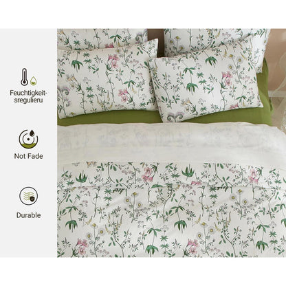 Blumen Bettwäsche Set 200x220 Baumwolle Weiß 3tlg.