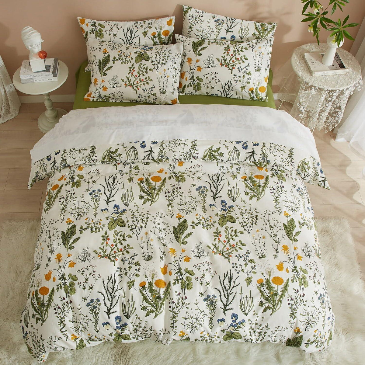 3-teiliges Bettwäsche-Set Blumenmuster 220x240 cm + 2x 80x80 cm
